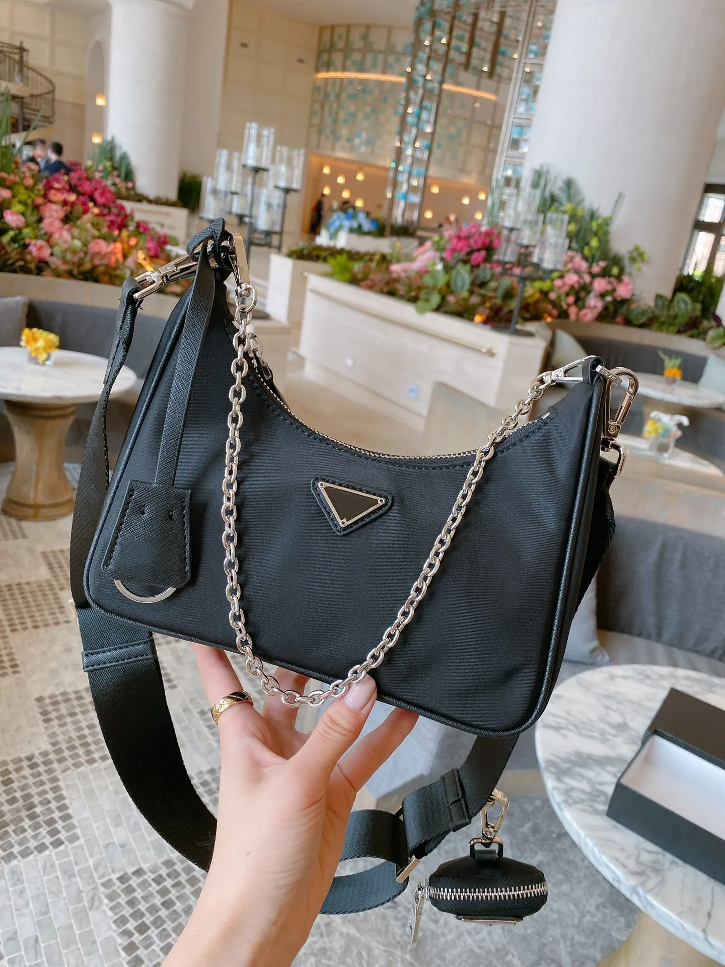 

Brand Designer Handbags Womens Hobo Bag Luxury Crossbody Handbag Shoulder Bag Messenger Bags Chains Nylon 3-Piece Suit Purses