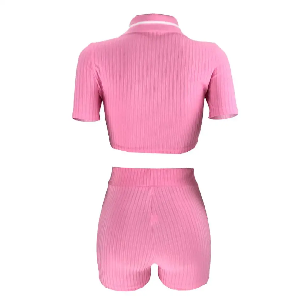 

Women 2 Piece Set Summer 2020 Crop Tops and Short Two Piece Matching Set Club Women Outfit Sets Sexy Neon Green Pink Short Sets