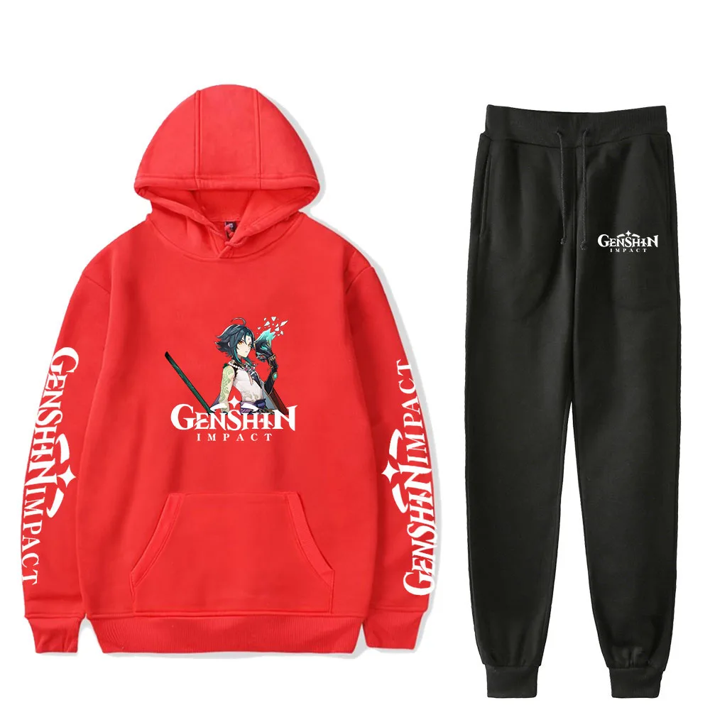 

2021 Hot Game Genshin Impact Printing Two Piece Set Men Women Hoodie Sweatshirt Hip Hop Pants Suit Tracksuit Streetwear Pullover