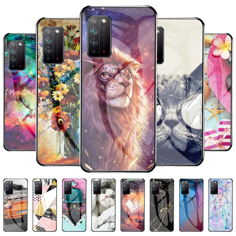 

Tempered Glass Case For Huawei Honor X10 Cover Silicon Bumper On Honor X 10 5G TEL-TN00 X10 Max 5G Cute Print Phone Capinha