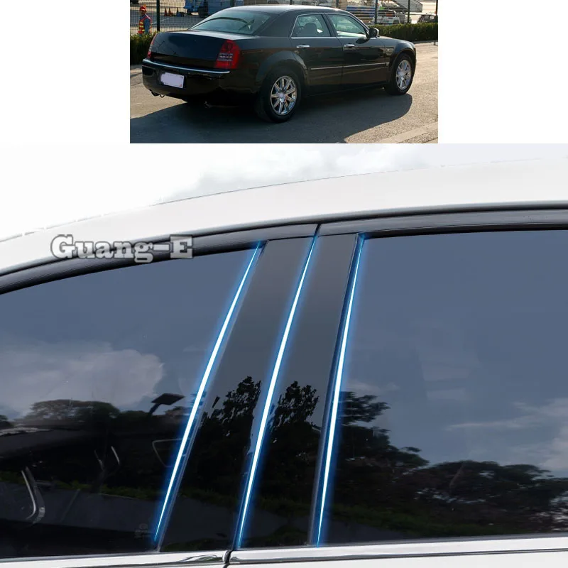 For Chrysler 300C 2004 2005 2006-2009 Car PC Material Pillar Post Cover Door Trim Window Piano Black Molding Sticker Plate
