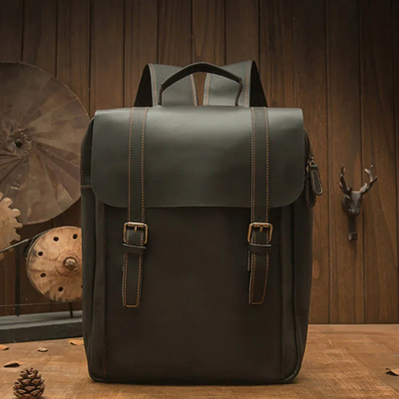 

Handmade leather texture backpack large-capacity leather travel bag head layer leather computer bag British style trend