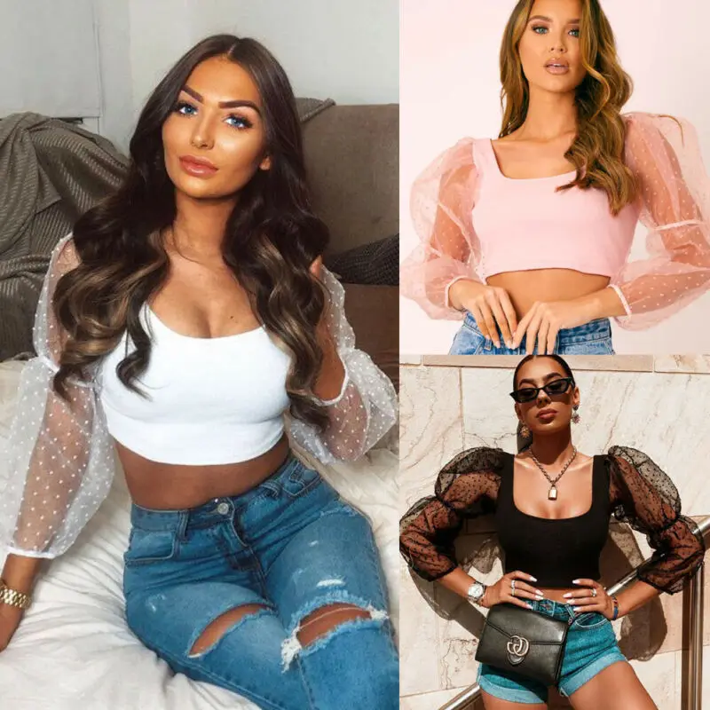 Новинка женская прозрачная сетчатая блузка топ короткие рубашки прозрачные в