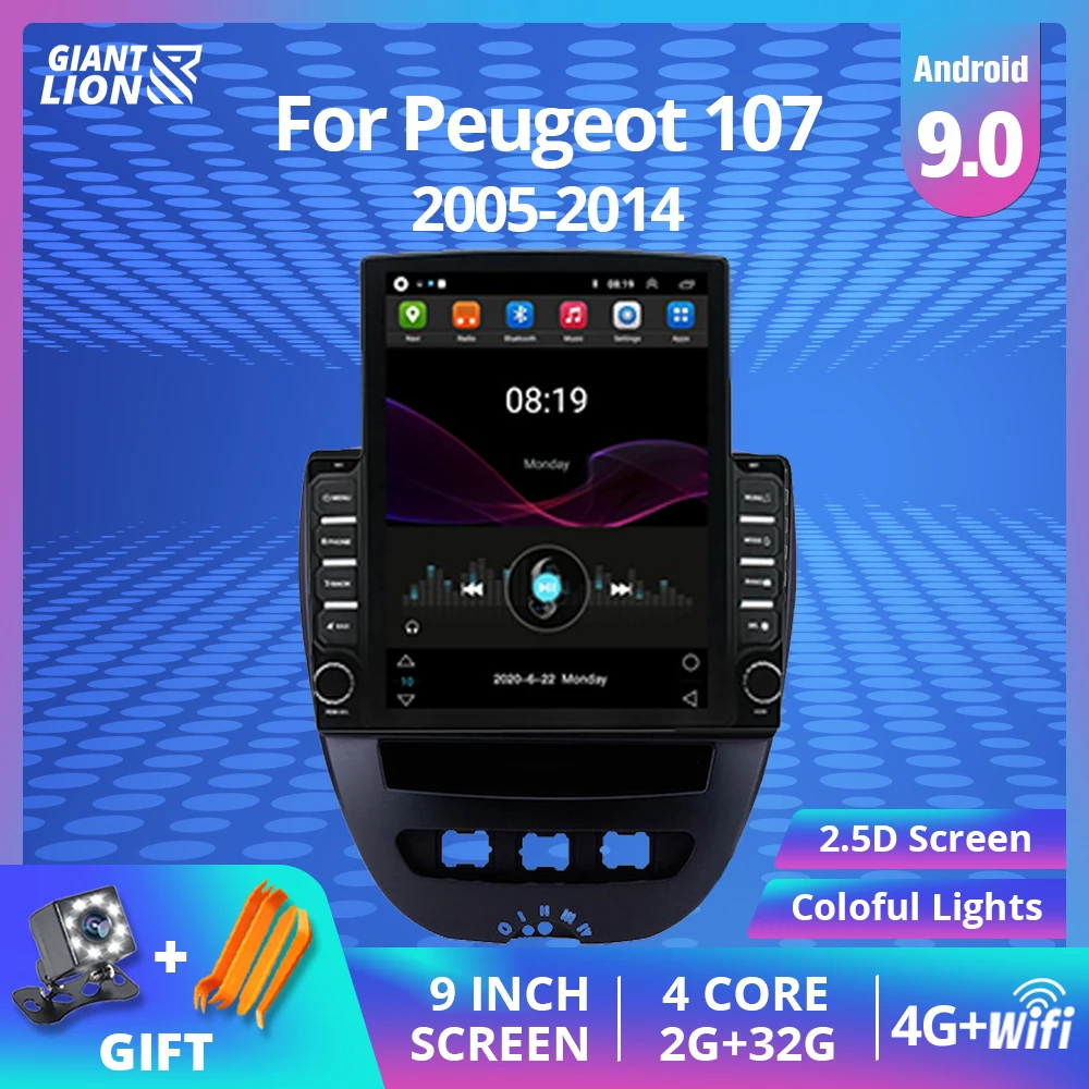 Автомобильный мультимедийный видео плеер 2DIN Android 9 0 для Peugeot 107 Toyota Aygo Citroen C1 2005 2014