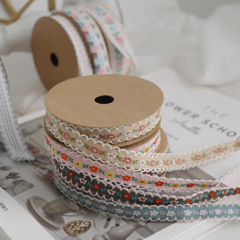 5 ярдов винтажная Этническая вышитая кружевная лента атласная Цветочная