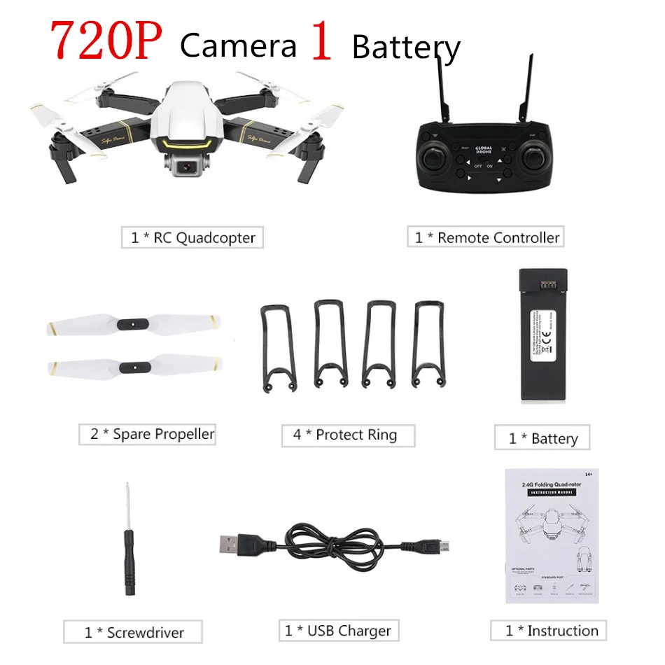 720P White 1B Global GW89 Радиоуправляемый Дрон с камерой 1080P HD Wifi FPV Gesture Фото Видео удержание высоты складной Радиоуправляемый квадрокоптер для начинающих VS E58 - Цвет: 720P White 1B