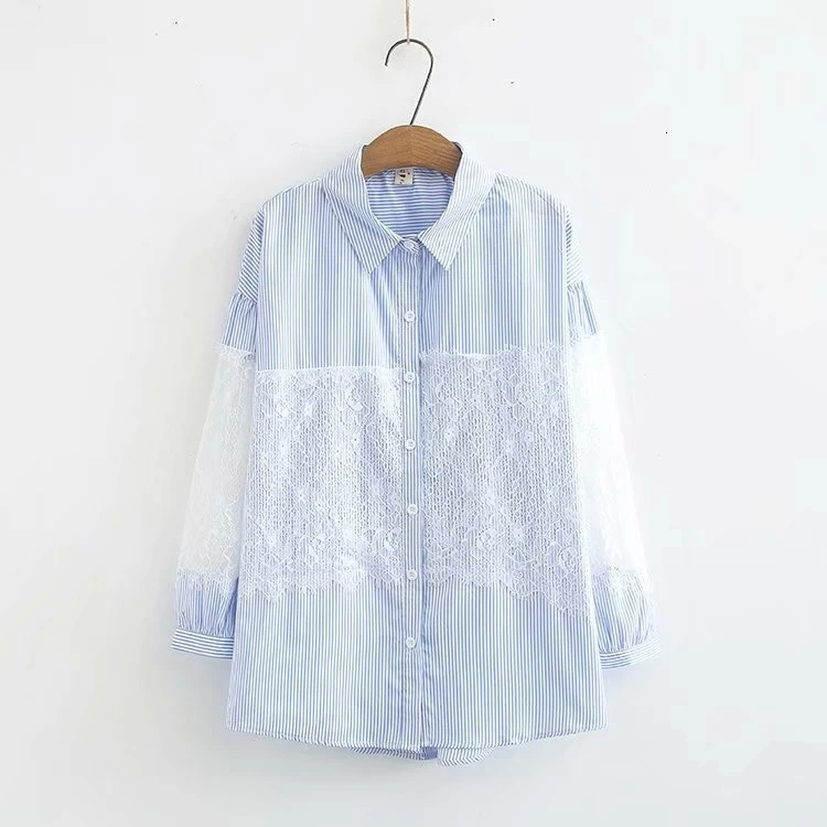 Большие размеры 4XL Vrouwen 3/4 Mouwen Gestreepte блузка Dames Losse Kant Blusas модные повседневные топы|