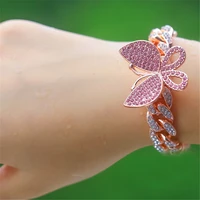 new fashion men women hip hop luxury butterfly bracelets gold color cuba link bracelet luxury shiny rhinestone jewelry gifts