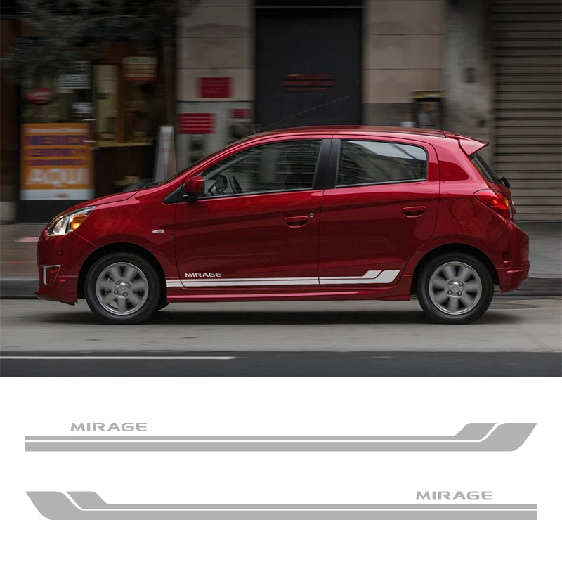 

2 PCS Vinyl Sport Car Side Skirt Stickers Decals Car Styling For Mitsubishi Mirage Auto Accessories