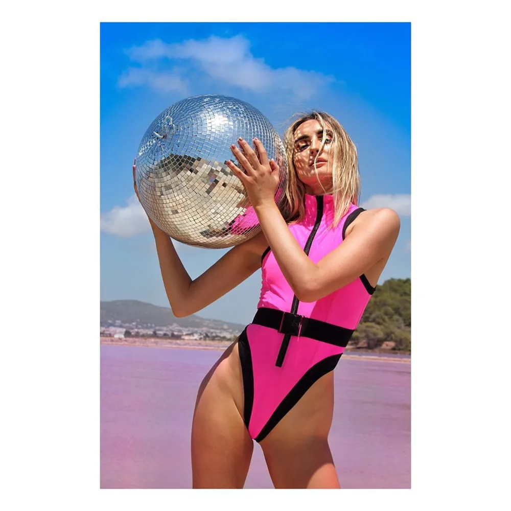 Женский цельный купальник без рукавов однотонная купальная одежда на молнии