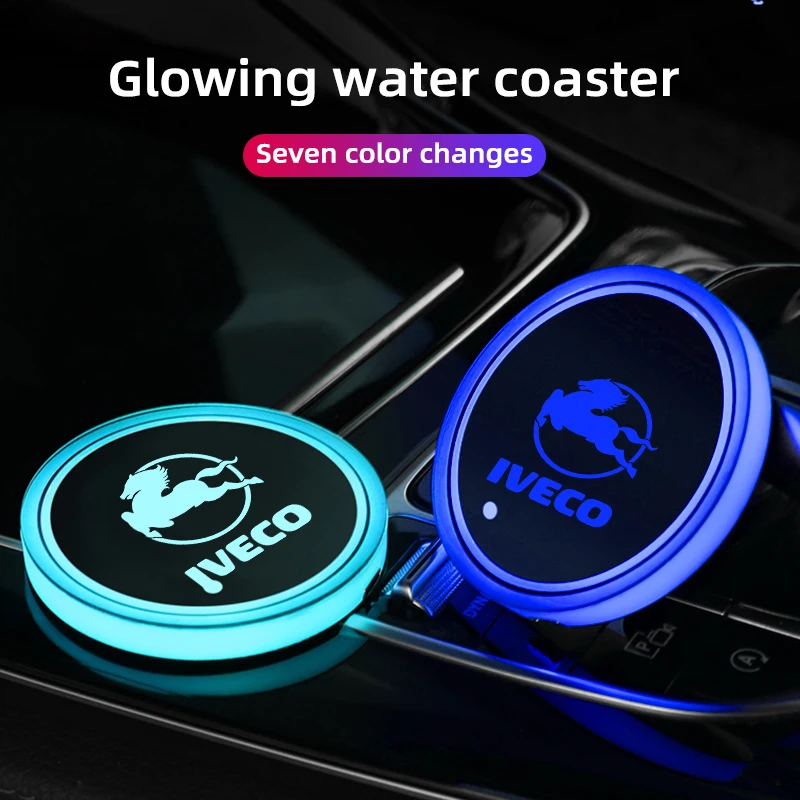 

2Pcs Car Interior Water Coaster 7 Colors LED Light Smart Cup Mat For IVECO Banner 3ft X5 Ft 3ftx5ft Car Accessories