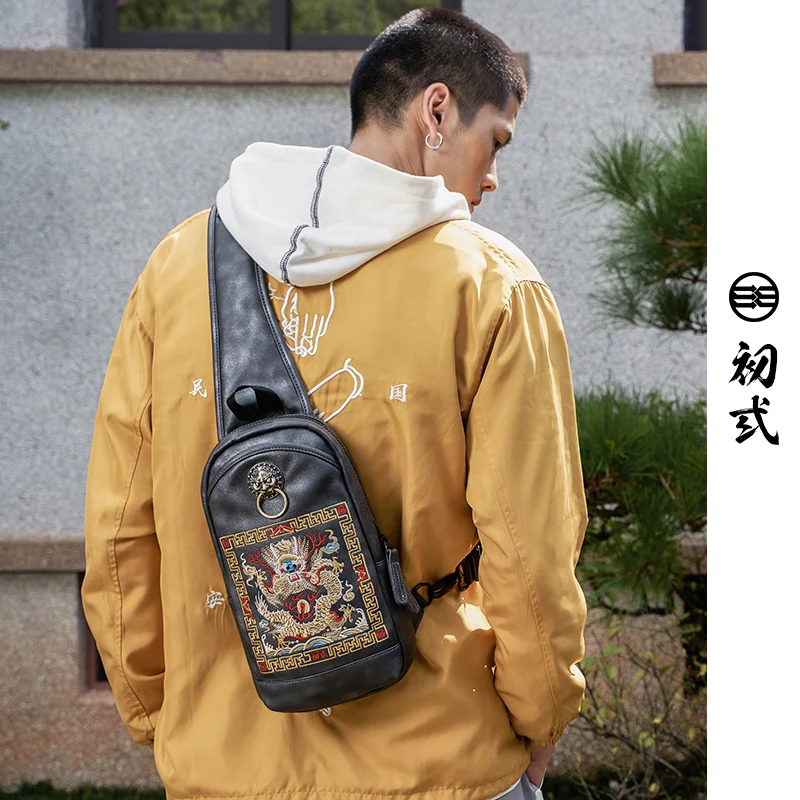 Китайский стиль модные винтажные нагрудные сумки вышивка дракона журавль