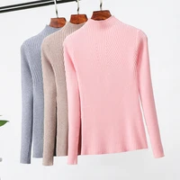 half turtleneck sweater women and pullovers fashion 2020 autumn winter women knitted long sleeve tops jumper pull femme clothing