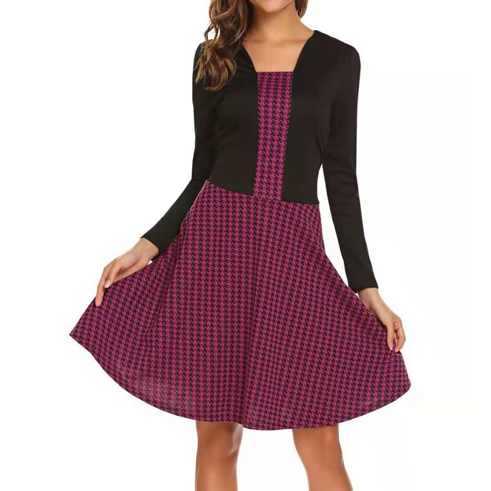 Винтажное платье трапеция средней длины с длинным рукавом|Женские платья| |