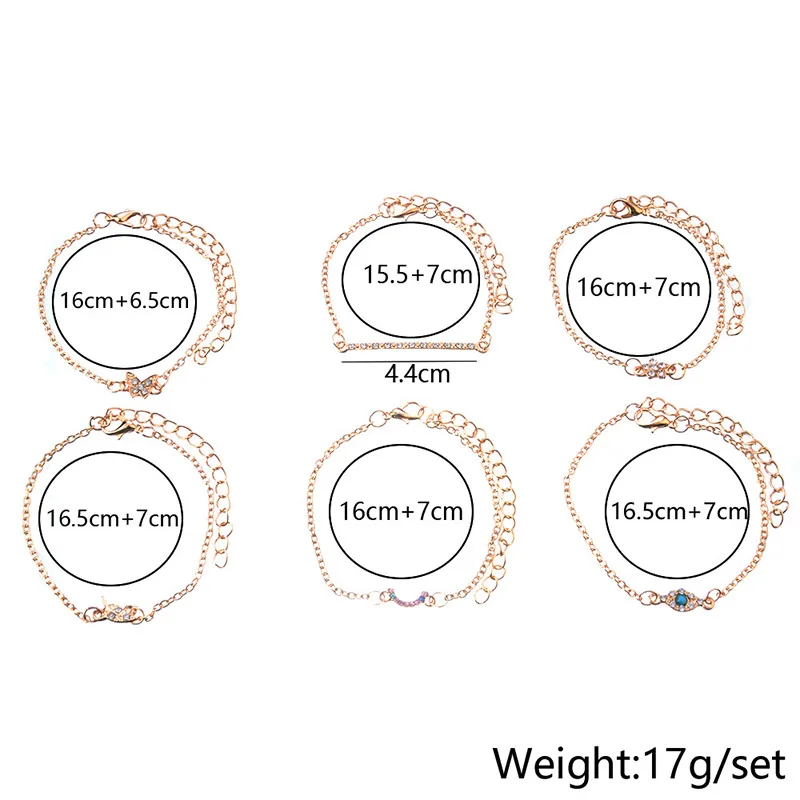 Набор изысканных браслетов 6 шт./компл. бабочки глаза дьявола цветы листья Стразы