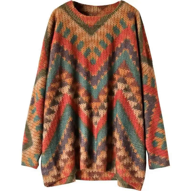 Women Sweater Autumn Loose Knitting Pullovers Tops 2021 New Ladies O-Neck Print kitten Casual All-match | Женская одежда