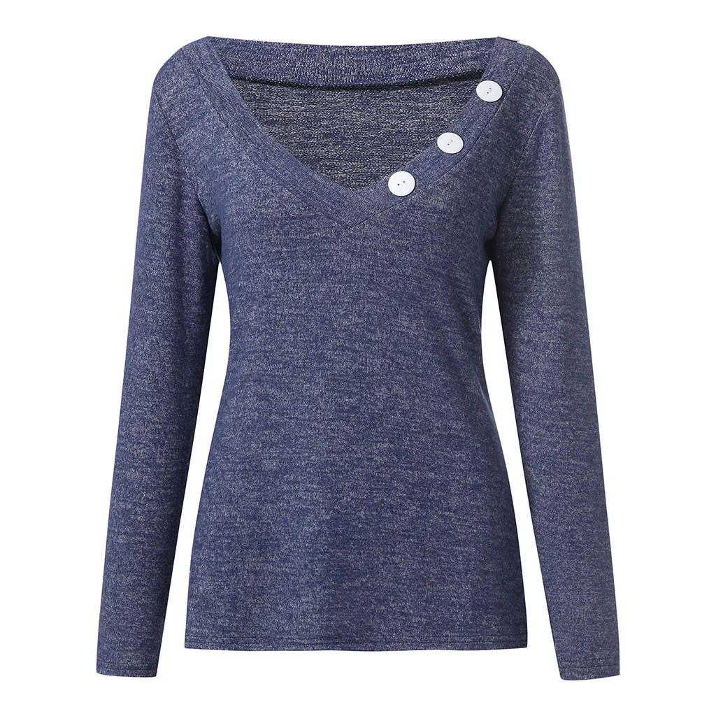 Casual Fashion Knitted Sweater Women Solid Basic Autumn Winter Jumpers 2019 Long Sleeve Sexy Button V Neck Tops Blouse |
