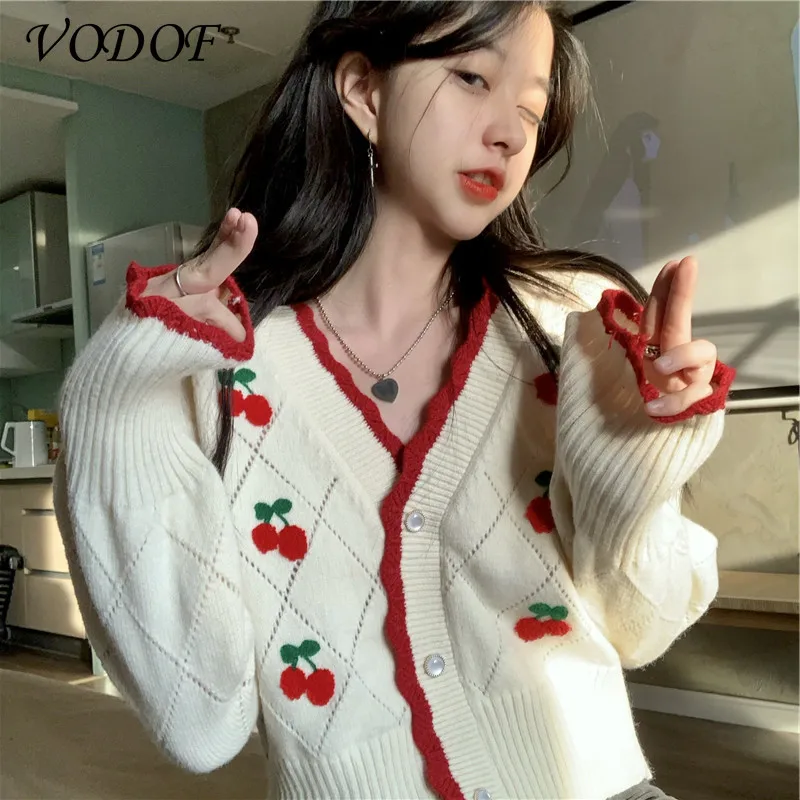 

VIODOF 2021 Women's Cardigan Spring Short Cardigan Button V-neck Knit Cardigan