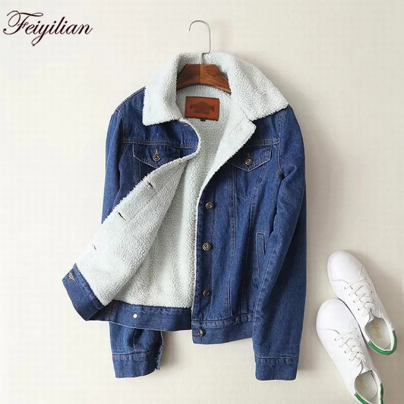 Зимняя новая теплая джинсовая куртка в британском стиле из овечьей шерсти с
