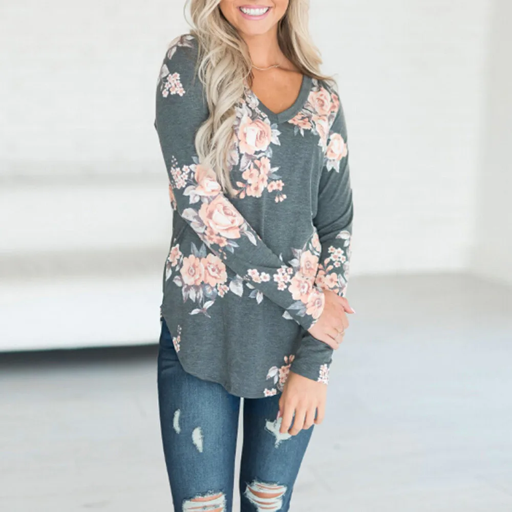 Женские блузки Модные Цветочные Свободные топы в стиле кэжуал с длинным рукавом блузки женские повседневные топы рубашки тонкий сексуальный топ, рубашка Mujer#20