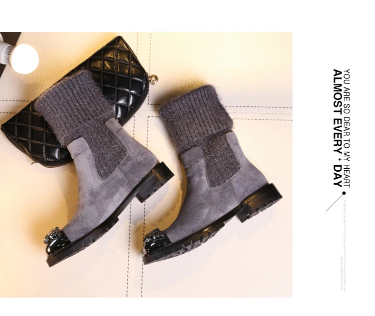 Botas Mujer; зимние вязаные сапоги; женские сапоги до середины икры; Bota Feminina; обувь со стразами; женские эластичные сапоги; Botines Mujer; коллекция года; Zapatos De Mujer