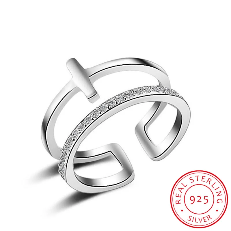 Женское кольцо из серебра 925 пробы с двойным кристаллом|Кольца| |
