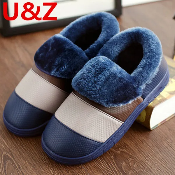 

Men Bedroom slippers keep warm winter cotton-padded shoes,Household winter Blue/Grey loafers cold winter Male plus size 39-47