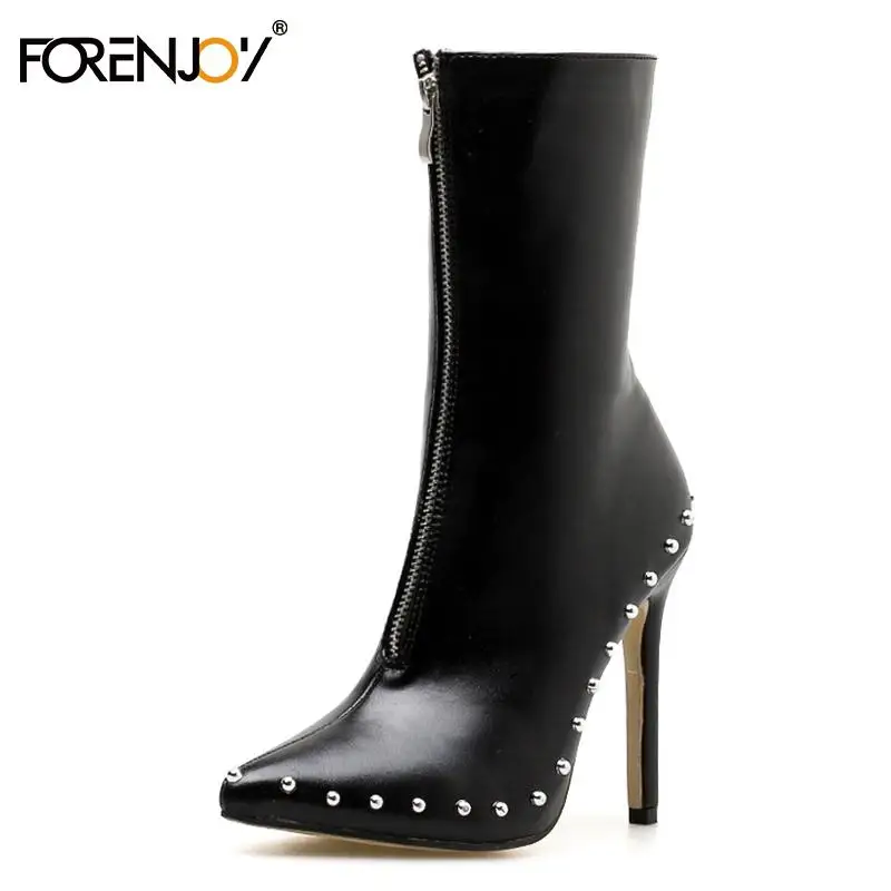 FORENJOY/женские ботинки с острым носком и шипами на высокой шпильке женские Ботинки