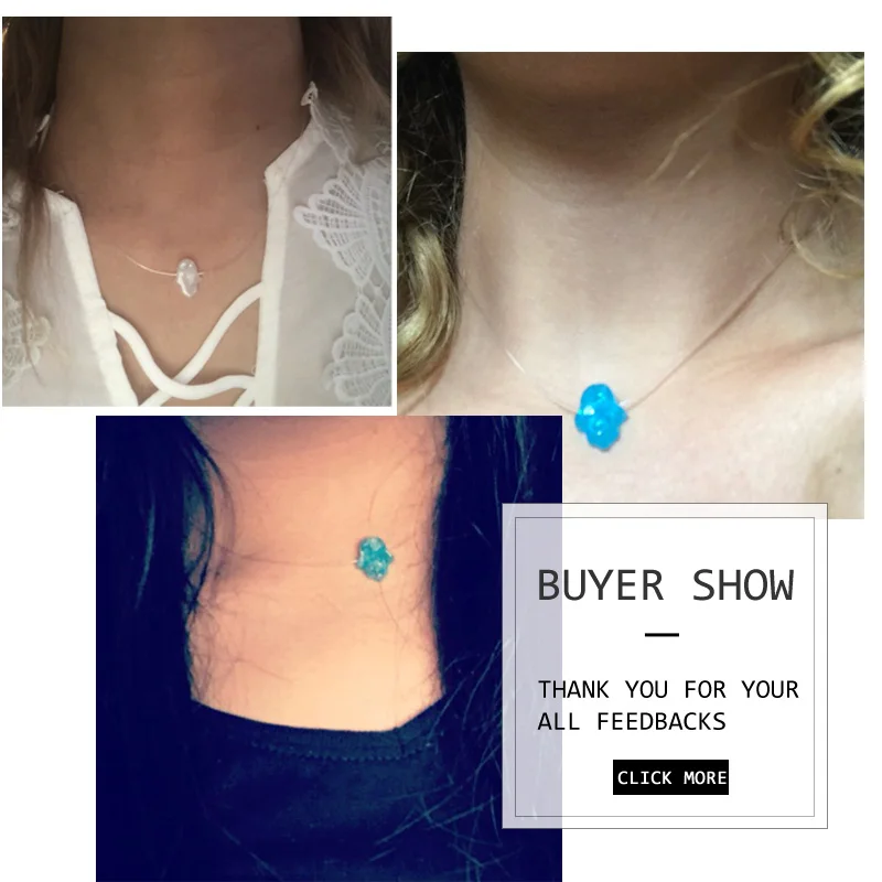 

New Fashion Blue White Opal Hamsa Custom Necklace Hand Fatima Pendant Necklace Women Transparent Chain Choker Jewelry Collier