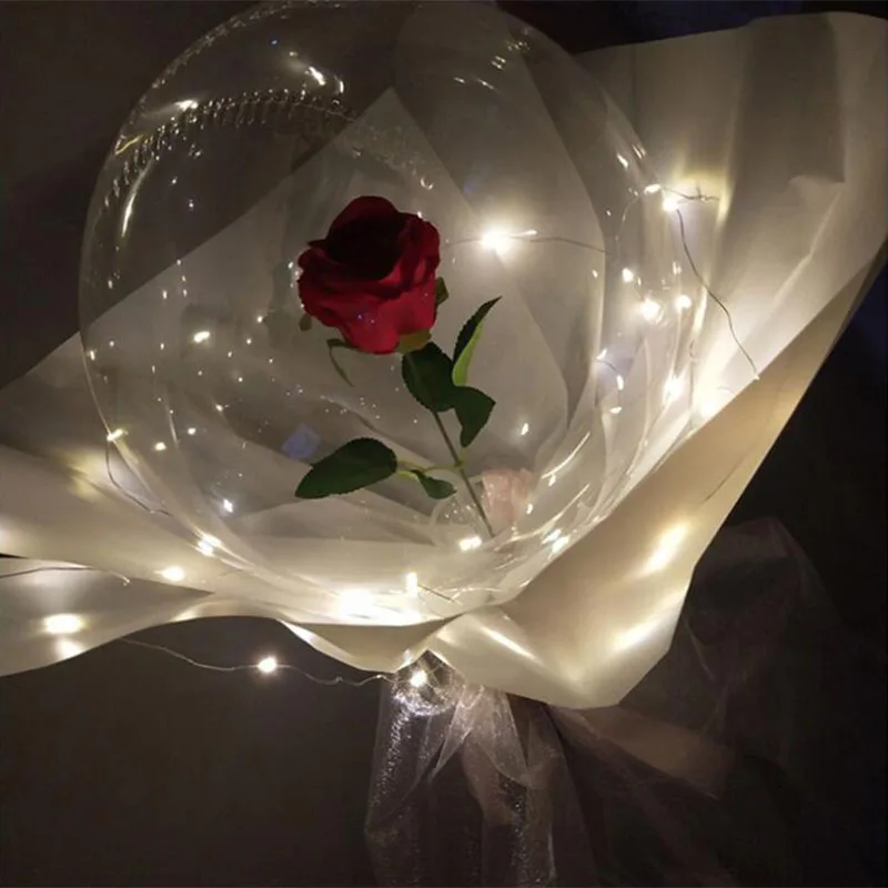 Globo transparente con luz LED y rosa, globo de 20 pulgadas y 7,5 cm de ancho, para fiesta de cumplea&ntilde;os, D&iacute;a de San Valent&iacute;n y boda, 50 unidades-3