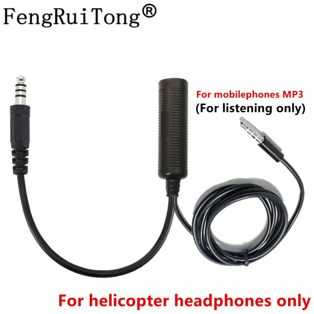 Adaptador de auriculares de aviaci&oacute;n, solo para auriculares de helic&oacute;ptero, con cable para conectar MP3 y tel&eacute;fono m&oacute;vil de 3,5mm (solo para escuchar)-0