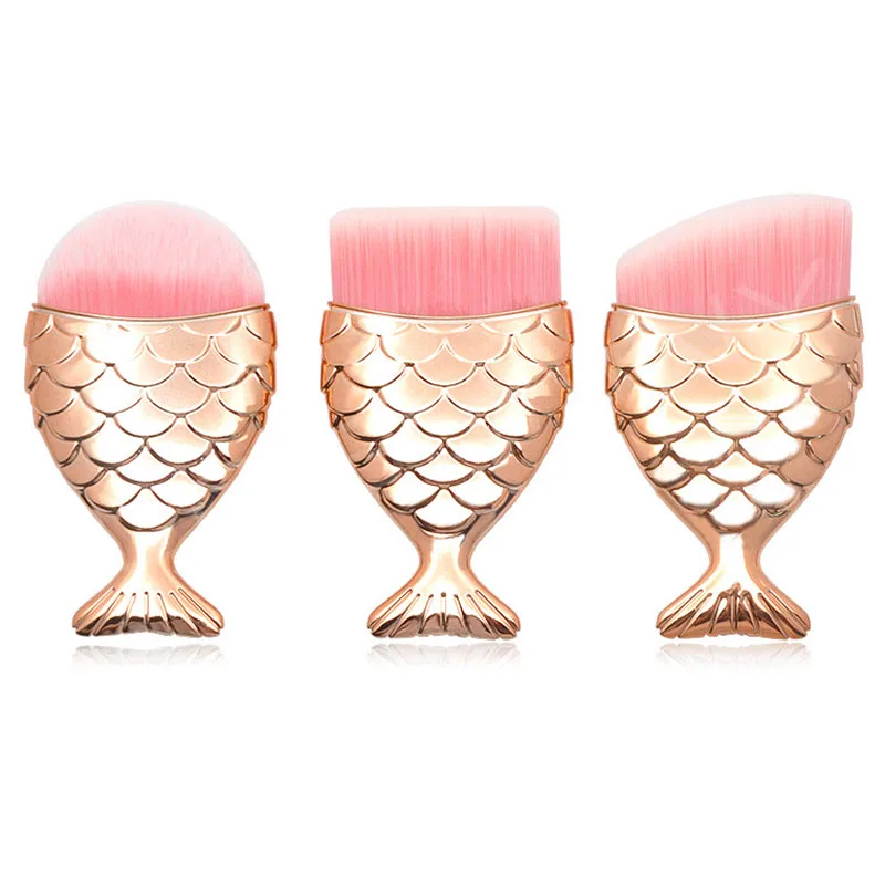 Make up Brushes Professional Mermaid Shape fish Makeup Brush Cosmetic Fishtail Powder Foundation Blush Face Tools | Красота и