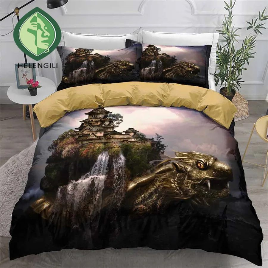 

Комплект постельного белья HELENGILI с 3d-изображением китайского Пейзажа, пододеяльник, Комплект постельного белья с наволочкой, детская крова...