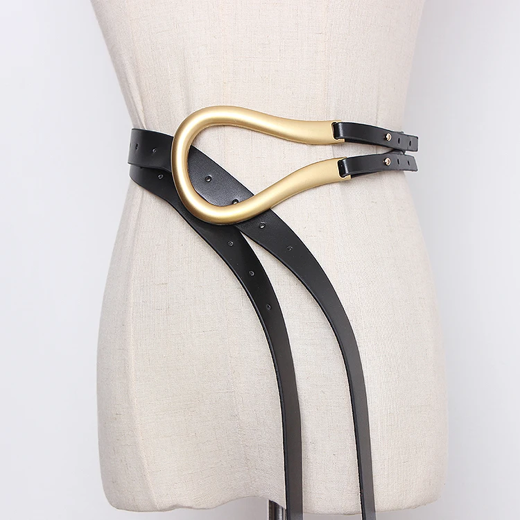 2020 Luxury Brand Designer Women Wide Black Leather Waist Belt Fashion Gold Buckle Belts For Jeans Dress Cinturones Para Mujer