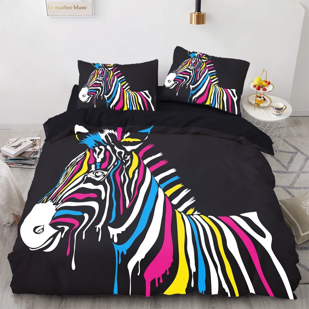 

3D Custom Design Zebra Duvet Cover Sets Animal Comforther Covers Pillow Covers King Queen Full Twin Size Black Bedding Sets