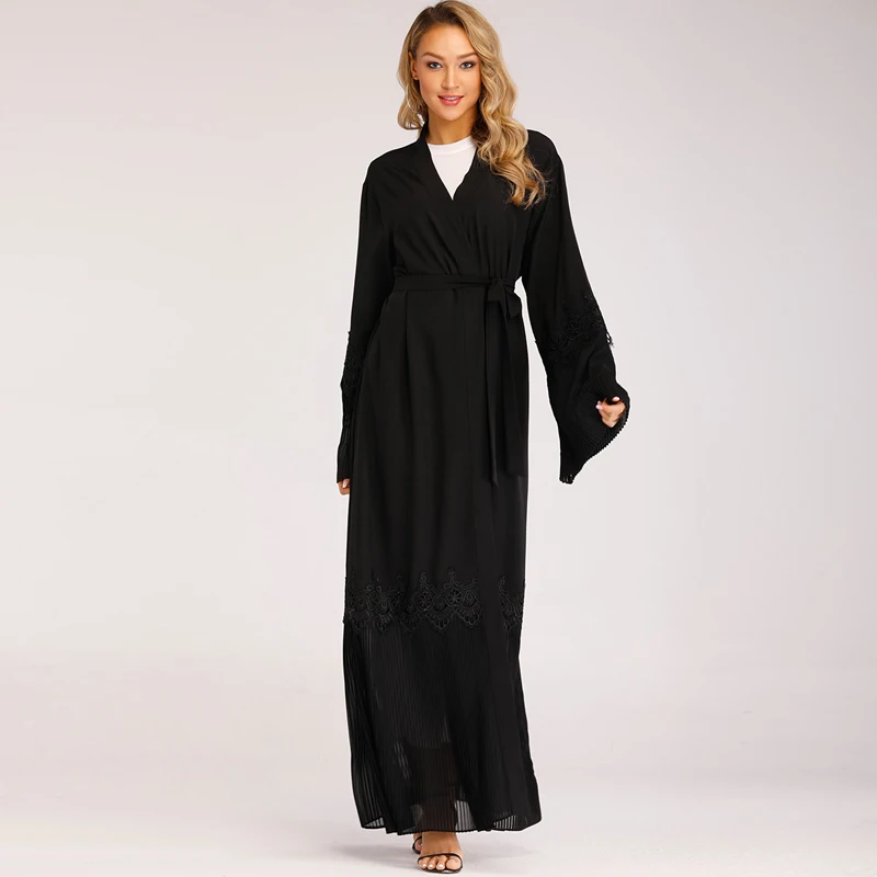 Abaya кимоно кафтан Малайзия плиссированный мусульманский кардиган хиджаб женское
