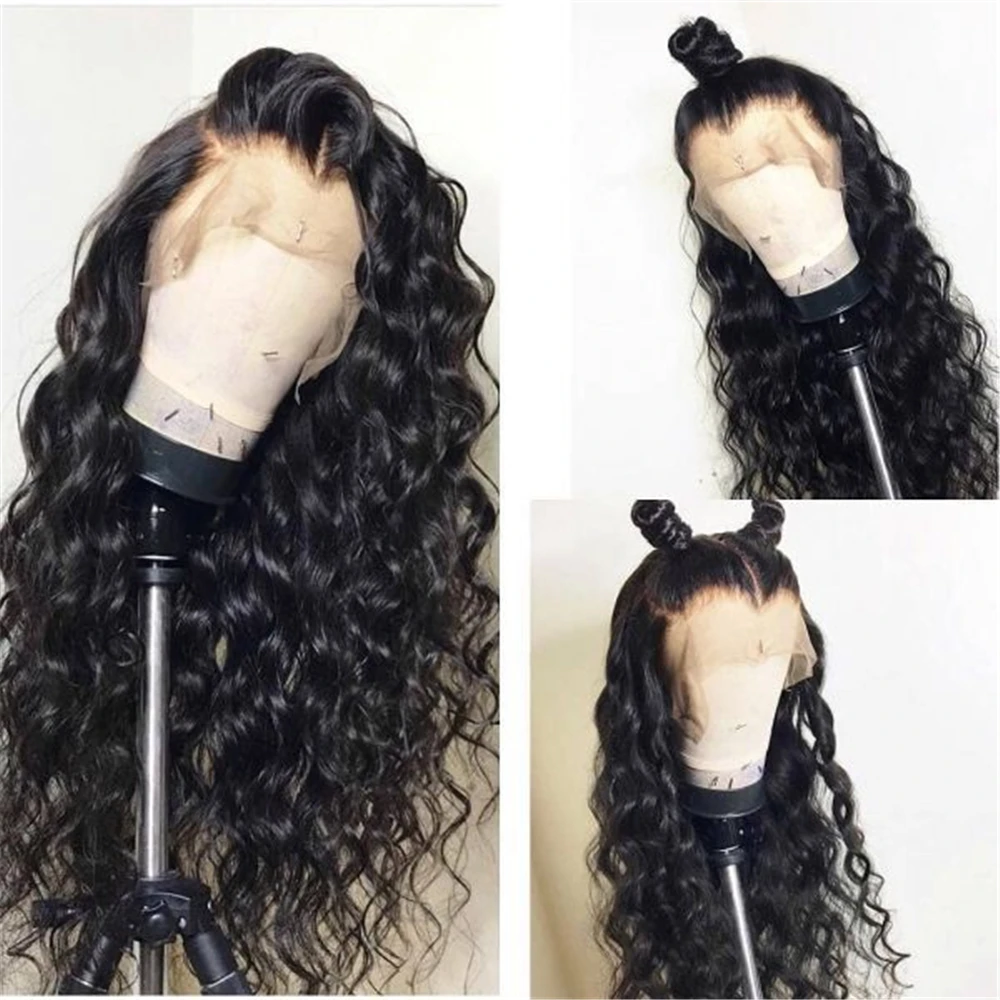 Loose Curly Synthetic Lace Front Wig Natural Hairline Black Color Curly Wigs High Resistant Fiber Hair