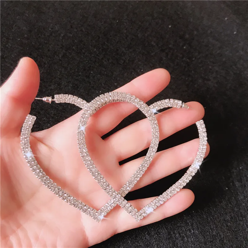 

New fashion big heart crystal new earrings women's geometric Diamond Earrings Gift hoop earrings for women