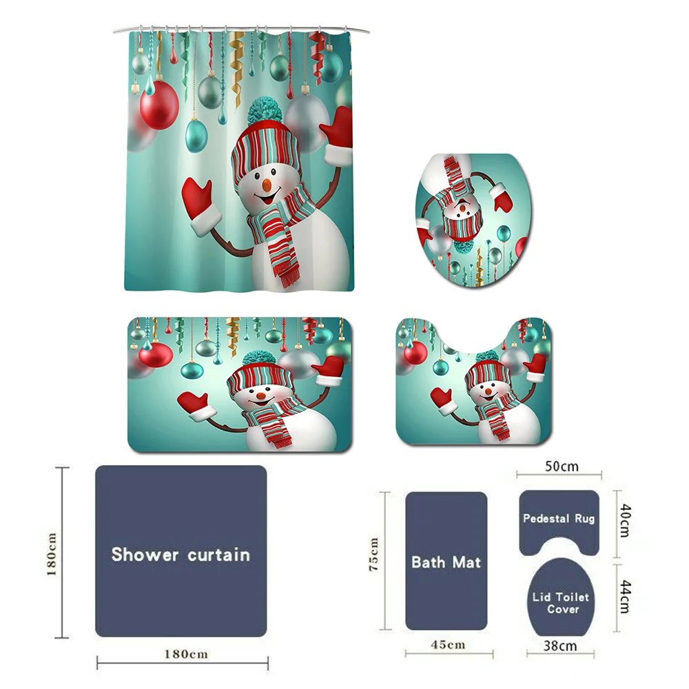 

Christmas Shower Curtain Carpet Floor Mat Combination Bathroom Toilet Cushion Bathroom Curtain Set