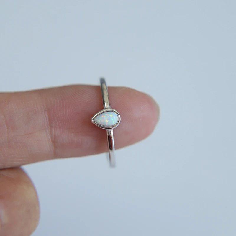 

Original 925 Sterling SILVER Elegant Tiny 3*5mm Pear Shape Opal Single Stone Pure Silver Girl Women Dainty Ring 2022 Top Quality