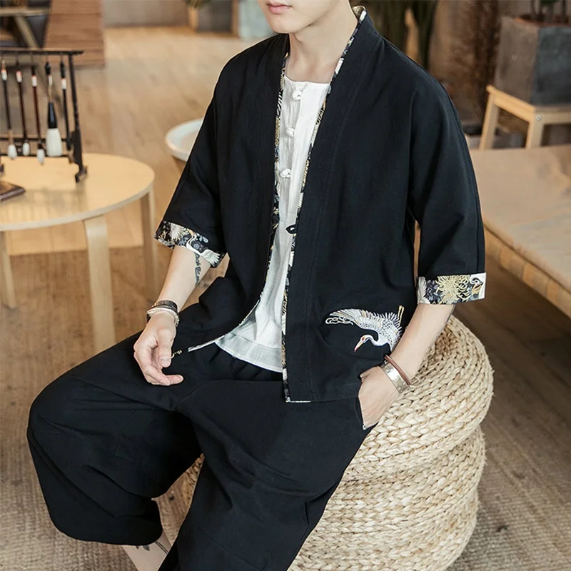 Кимоно FF2424 мужское джинсовое кардиган в японском стиле хаори Самурай каратэ