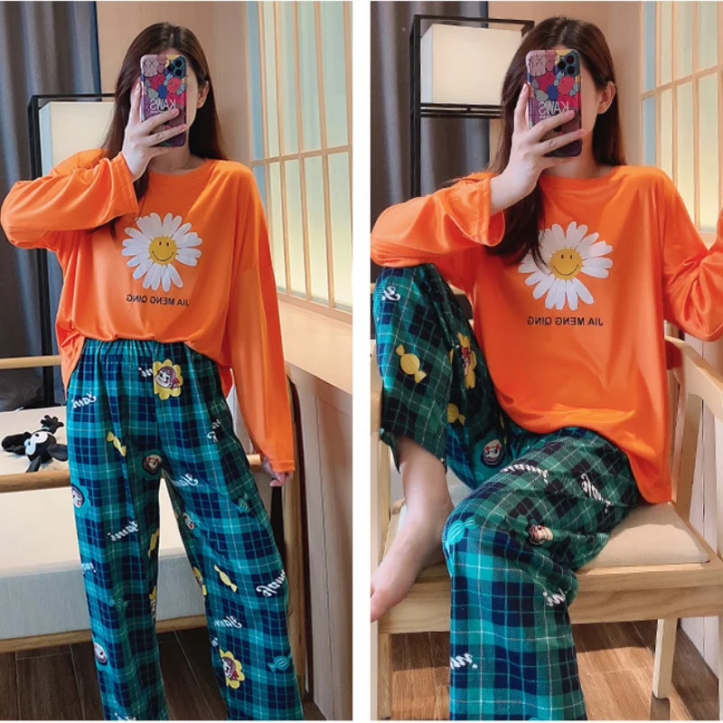 2 Pieces Set Soft Autumn Summer Women Pajamas Sets Minne Mouse Printed Sleepwear Tops and Pants Female Leisure Nightwear Suit