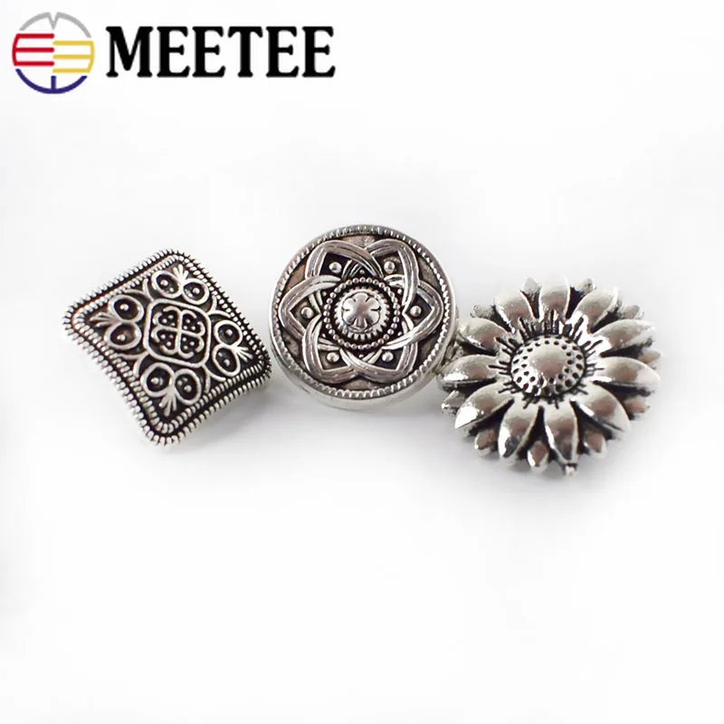 50 шт. Ретро цветок металлические пуговицы Античный Серебряная кнопка для джинсов
