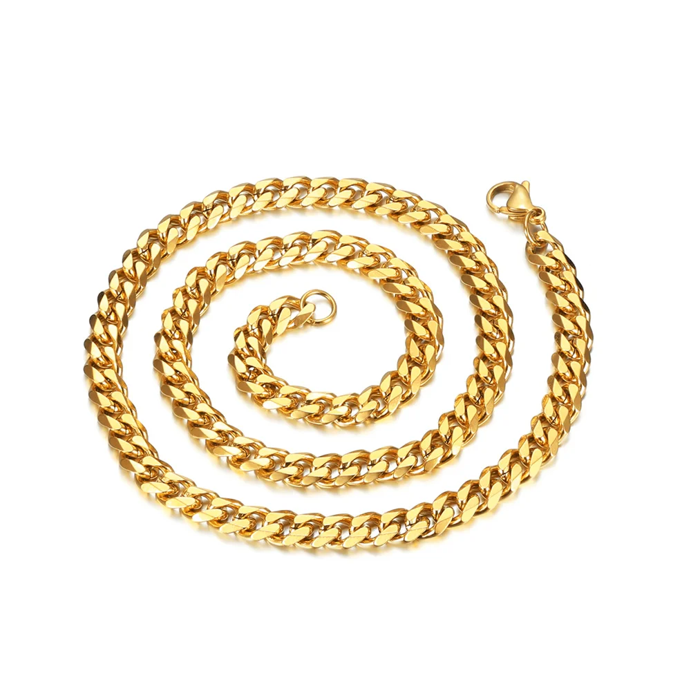 

Dropshipping Punk Fashion Stainless Steel Gold Color Cuban Link Chain Long Choker Necklace Hip Hop Jewelry For Gift 4MM 7MM