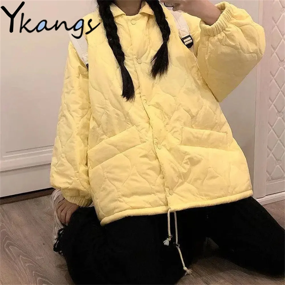 

Повседневная Свободная однотонная куртка в стиле преппи Женская весенне-осенняя модель милое хлопковое пальто Bf, женские универсальные од...