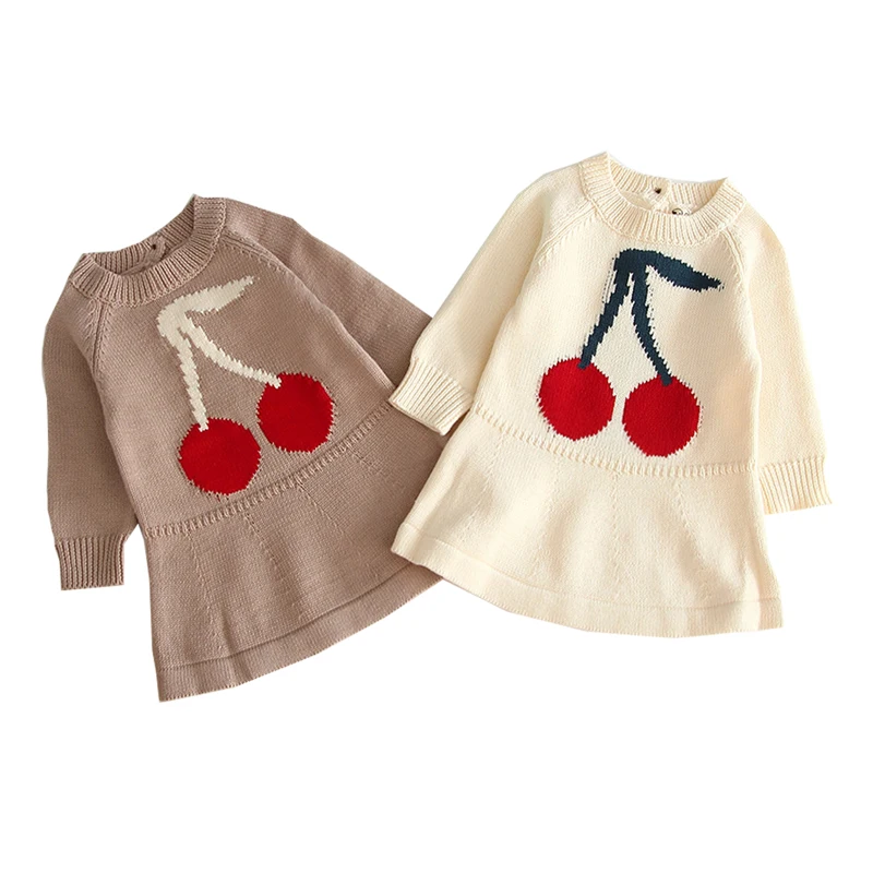 

Платье для девочек, милый мультяшный принт, вязаный свитер, пальто, зимняя толстая и теплая Высококачественная детская одежда