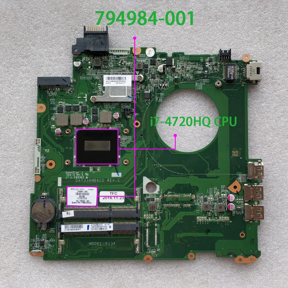 794984-001 794984-501 794984-601 DAY33AMB6C0 UMA i7-4720HQ CPU для HP Envy 15-K Series 15T-K200 материнская плата ноутбука