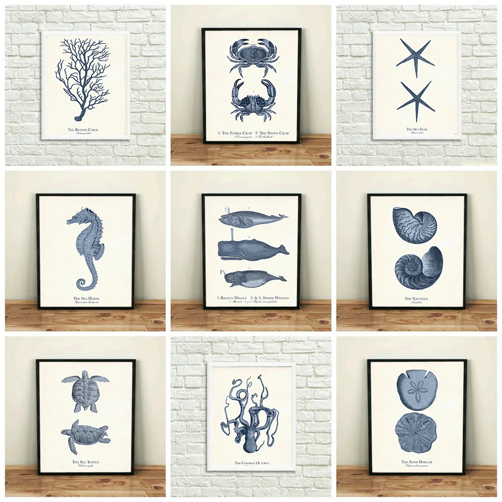 

Retro Style Ocean Animal Canvas Painting Wall Art Nordic Posters and Prints Wall Pictures for Living Room Decoration Frameless