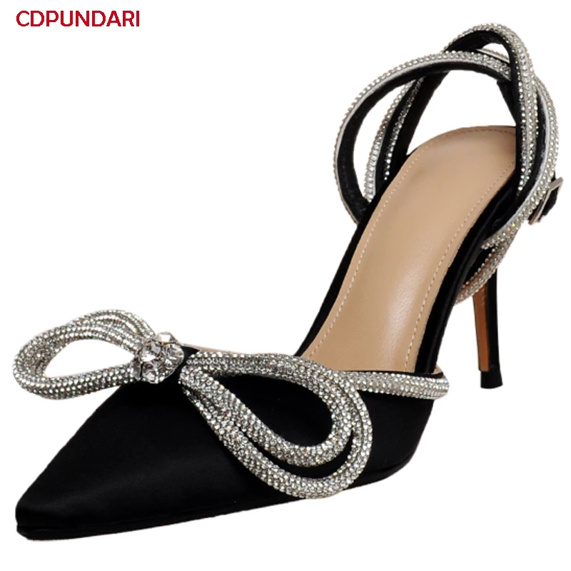 

Sexy Black Silk Ankle Strap Butterfly-knot High Heels Pumps Ladies Spring Summer Party Shoes Escarpins Femme Tacones Mujer