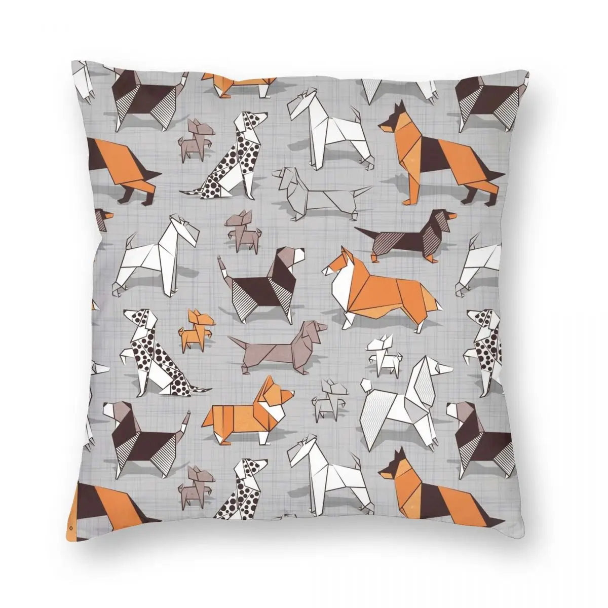 

Origami Doggie Friends Grey Square Pillowcase Polyester Linen Velvet Creative Zip Decor Pillow Case Bed Cushion Cover Wholesale